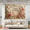 2D Cream Aesthetic Birthday Banner, Pastel Balloons and Floral Arrangement