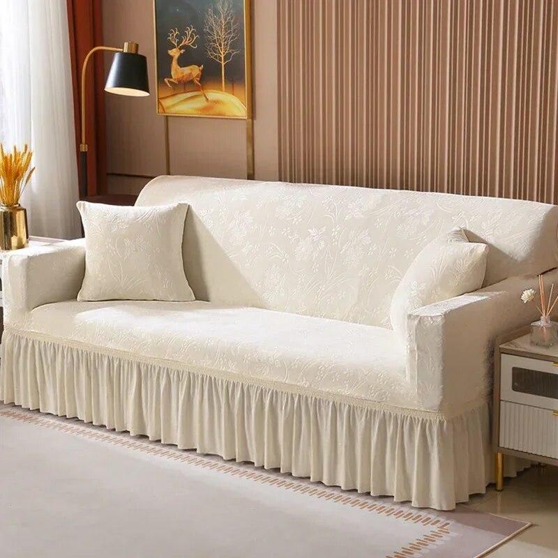 Solid Color  Lace Crystal Velvet Sofa Cushion Luxury Sofa Cover Full Coverage Elastic Sofa Cover Fabric