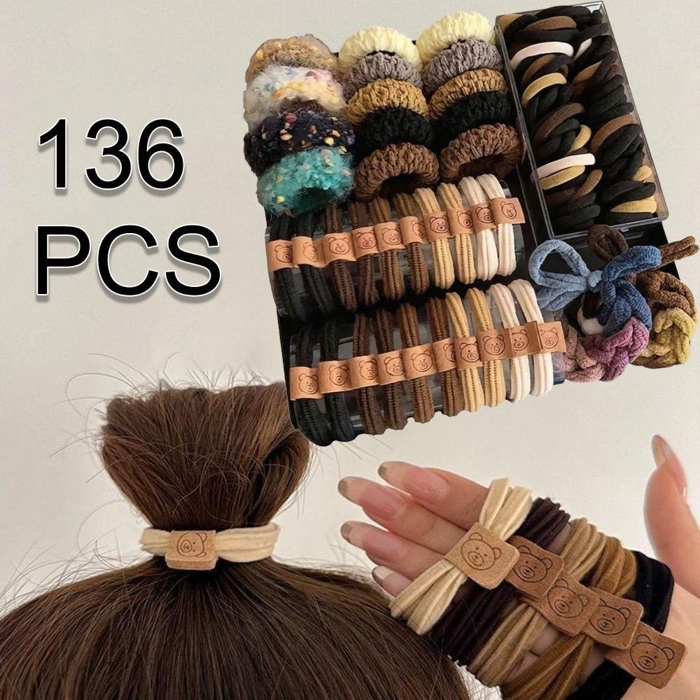 136Pcs High Elastic Fabric Hair Scrunchies Sweet Ponytail Holders for Women Girls