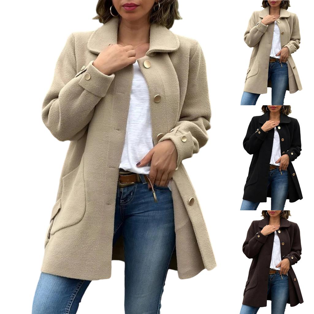 Women's Casual Collar Wool Coat with for Winter