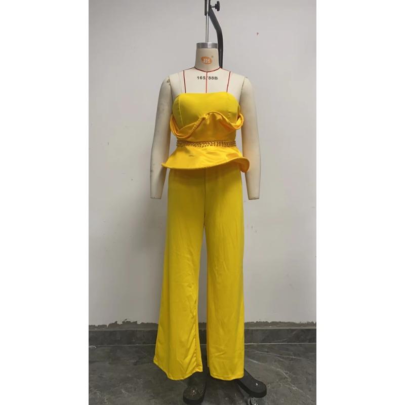 Women's Summer Casual Sheath Elegant Wide Leg Ruffle Comfortable Casual Suit