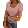 YYFS Moda feminina casual verão primavera cor sólida estampa manga curta gola em U blusas e camisas