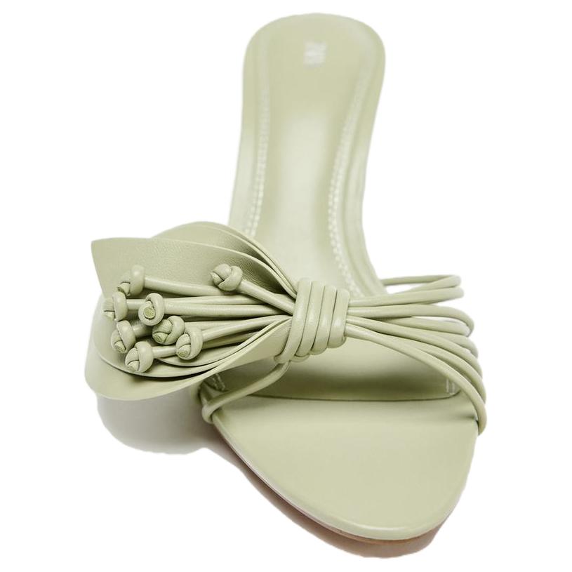 ZARA Fashionable Comfortable Floral Decorated High Heel Slide Sandals Women sandals Green 11310610069