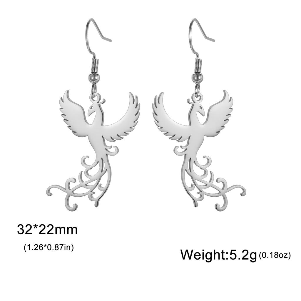 LIKGREAT Classic Phoenix Bird Wing Animal Earrings for Women Fashion Cute Drop Pendant Stainless Steel Personality Birthday Gift
