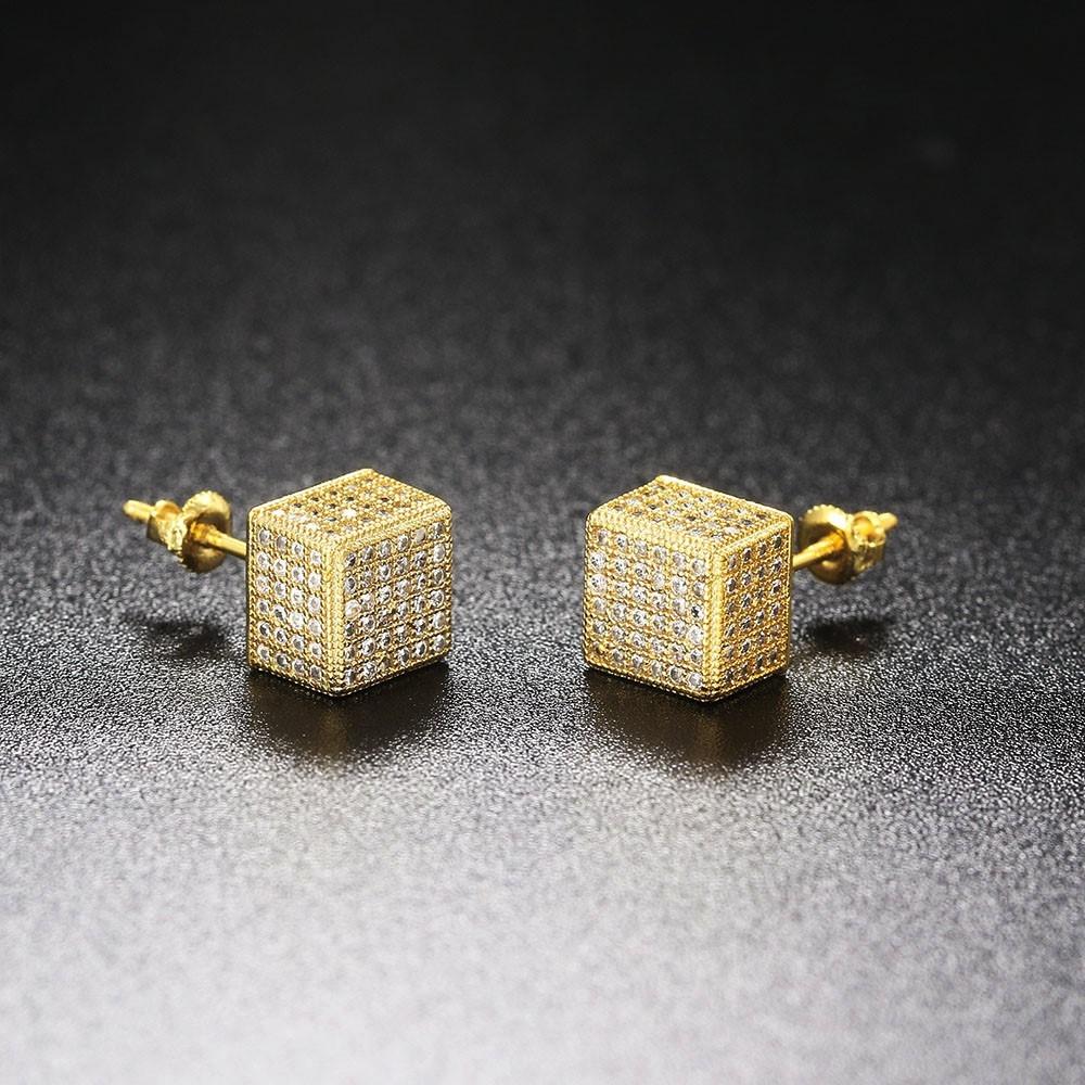 Hip Hop Cube Iced Out Stud Earrings For Women Men Square Micro Pave Crystal CZ Stud Earring Jewelry Accessories Gift OHE109