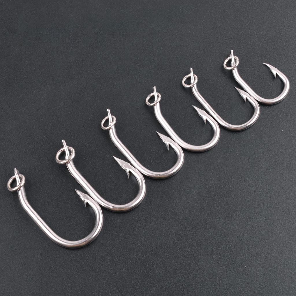 Pack of 10 Stainless Steel Fishing Hooks with Rings for Tuna and Yellowfin Longline Trolling Hooks with Triple Strengthened Thick Wire for Large Game