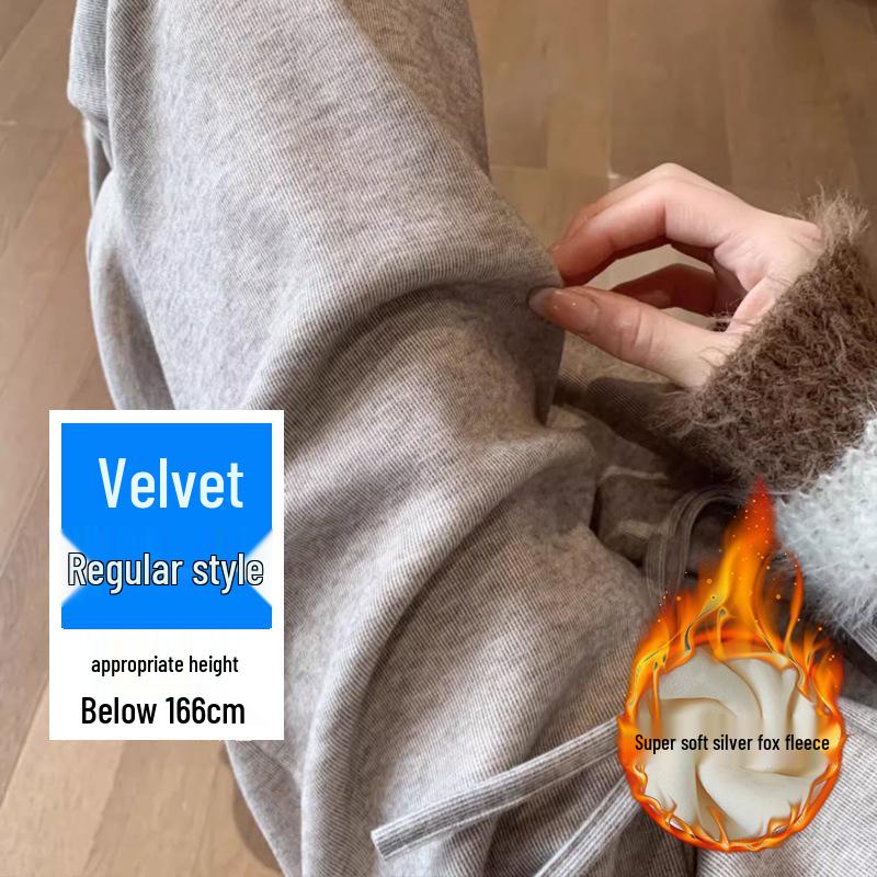 Calças Tricotadas de Veludo Forradas Tamanho Plus para Mulheres - Outono & Inverno