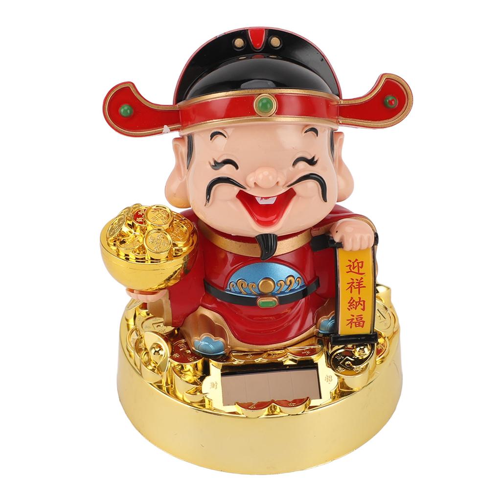 God of Wealth Figurine Solar Powered Automatic Nodding   Cai Shen Statue Decor for Home Car  