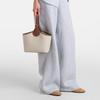 Women's Canvas & Genuine Leather Tote Bag, Small Bucket Shoulder Handbag, 20.8×13×15.7cm, for Work & Daily Use