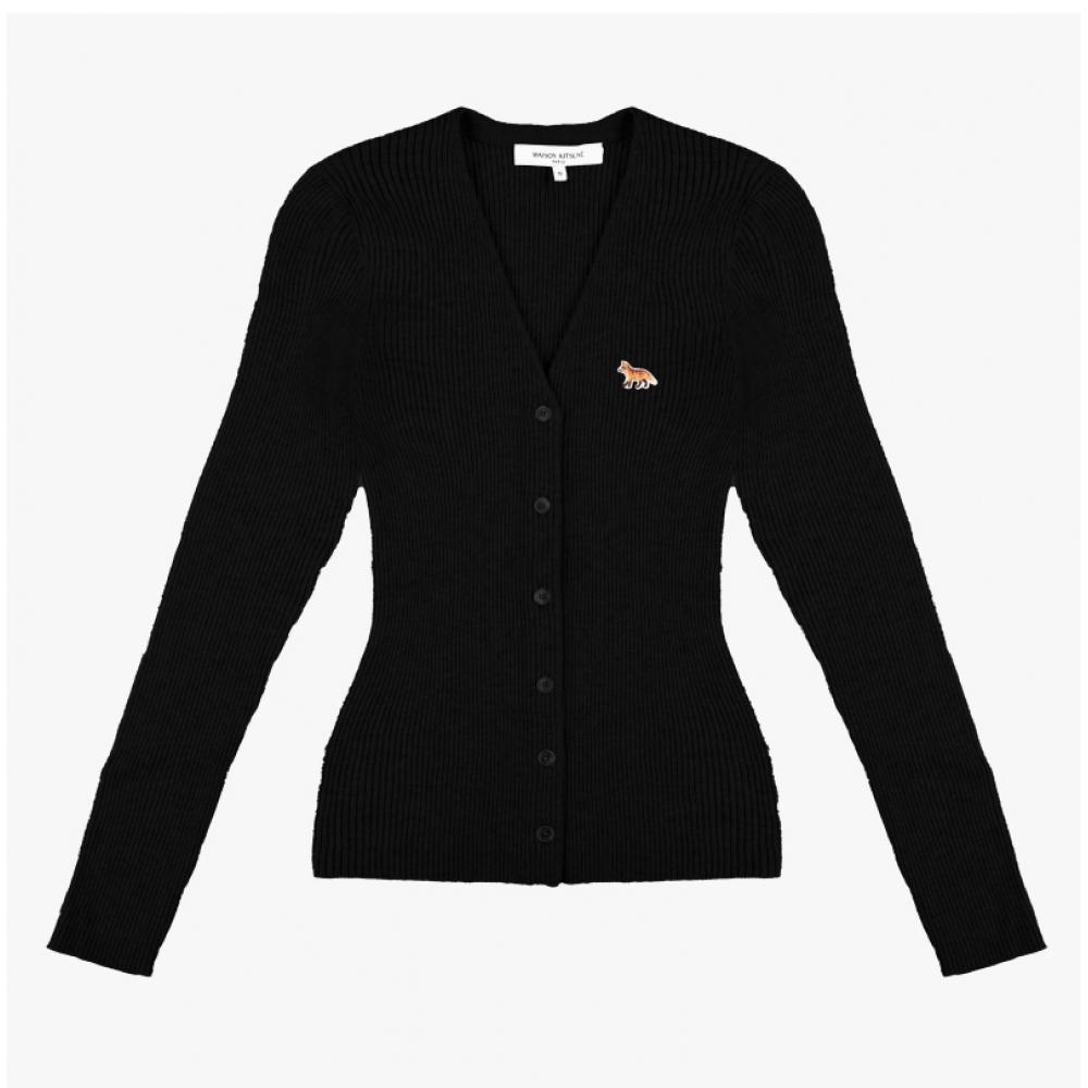 MaiSon KitSune Nw00507kt1091 P199 Baby Fox Patch Rib V Neck Women S Cardigan
