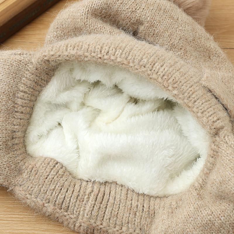 Hat women's autumn and winter cute hairball knitted wool hat thickened ear protection warm fashionable versatile