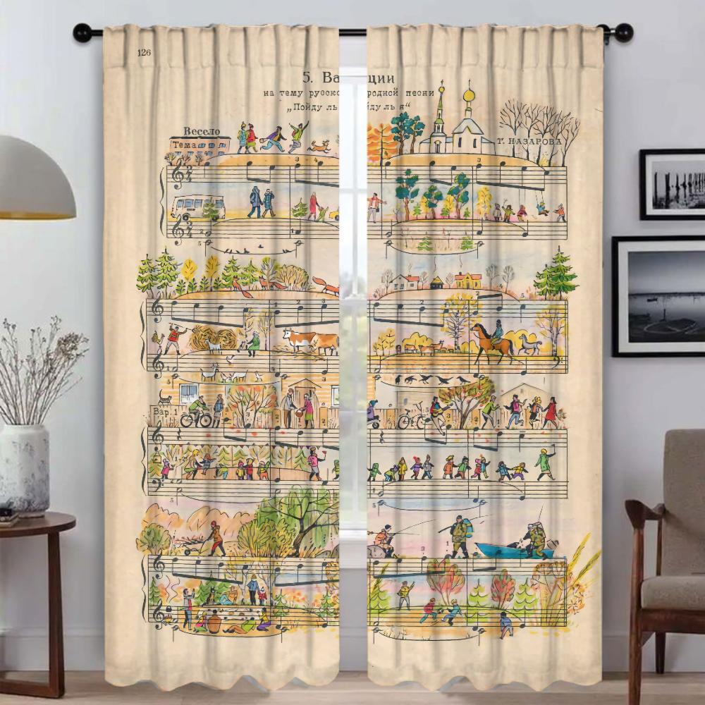 

Vintage Music Note Anti-mosquito Curtains for Camera Window Curtain for Room 2 Panel Shades Home Interior Curtains Partition W50xH70cmx2pcs-CL