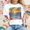 Palm Trees Sunset Women's T-Shirt Beach Printed Top Basic Tee Short Sleeved O-Neck Female Clothing Summer Fashion Trendy Tee