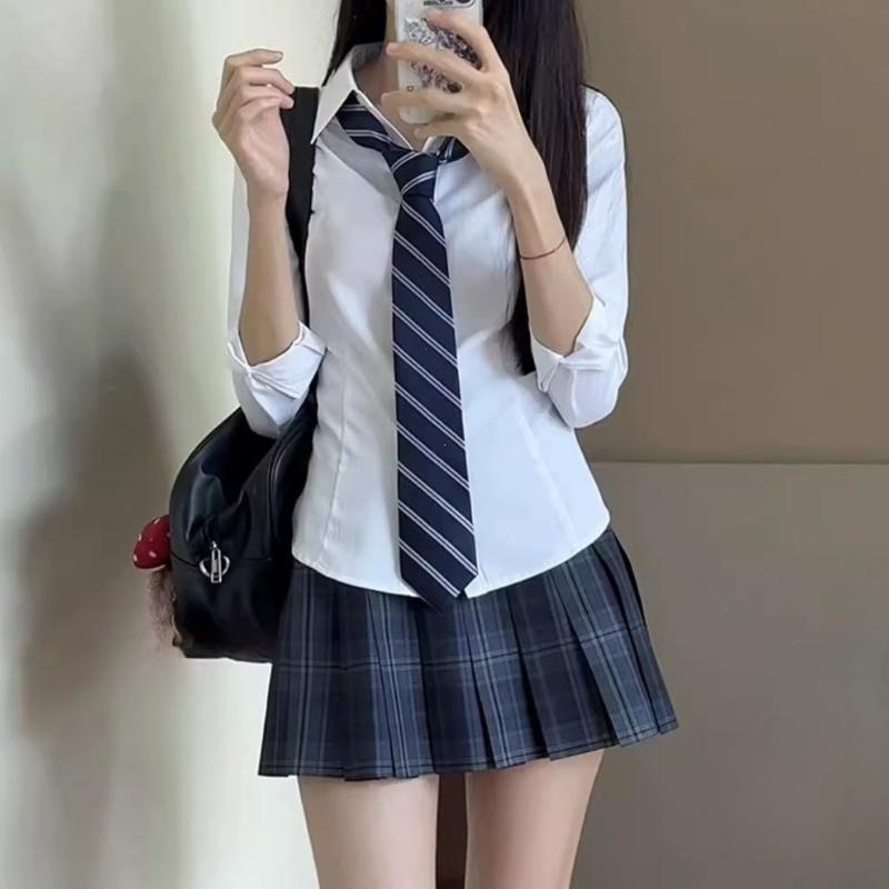 Harajuku Y2K Slim Fit White Shirt Women Waist Slimming Long Sleeve Jk Shirts Woman All Match Turn Down Collar Chic Blouse