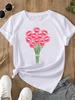 (Asian Size)  O-neck Women's Top T Clothing Print Short Sleeve T-shirts Lovely Flower Trend Cute Fashion Female Casual Graphic Tee
