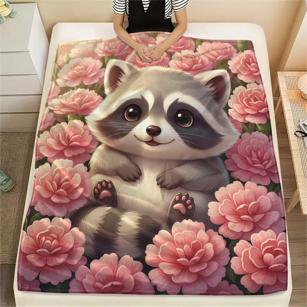 1 Adet Karikatür Baskılı Flanel Battaniye, Yüksek Kalite, Her Mevsim İçin Rahat, Ev Dekorasyonu, Sıcaklık ve Konfor, Noel Doğum Günü Hediyesi İçin Mükemmel