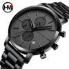 Hannah Martin Men's Chronograph Quartz Watch, Stainless Steel, Waterproof, Business, Stylish, Simple, Popular, Gift, Black
