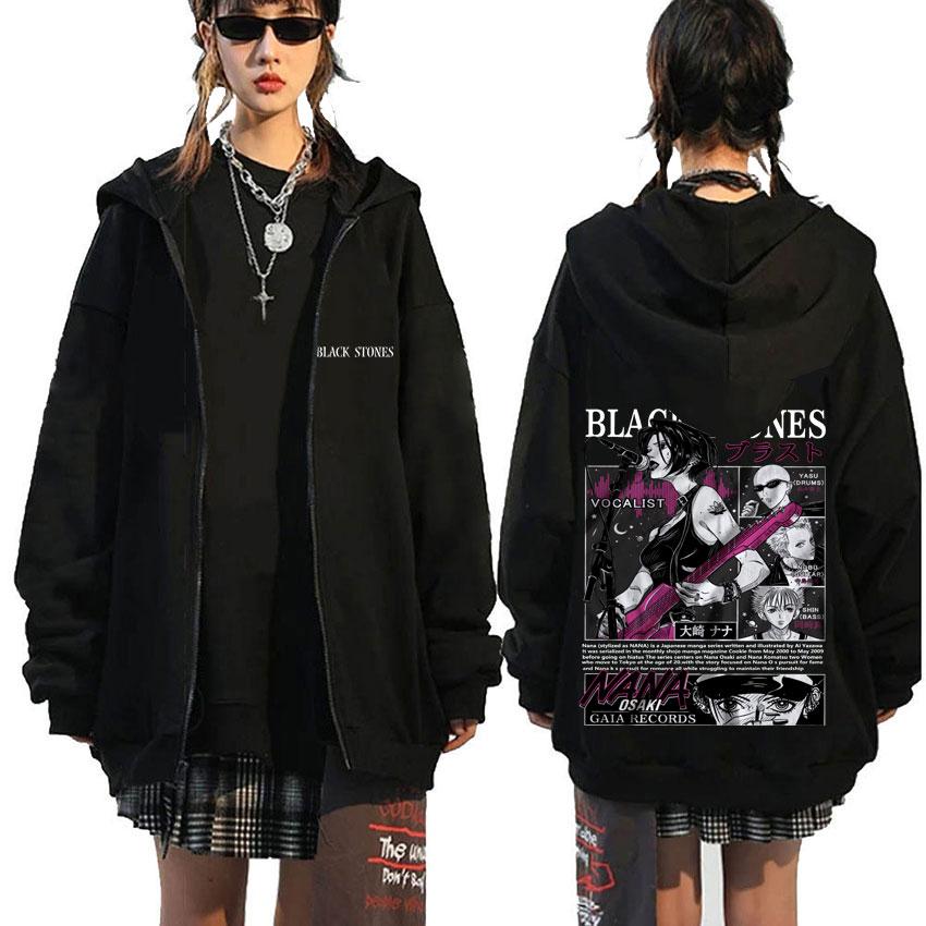 Anime Oosaki Zipper Hoodie Vintage Grunge Black Stones Zip Up Jacket Autumn Winter Men Women Manga Casual Zip Up Sweatshirt