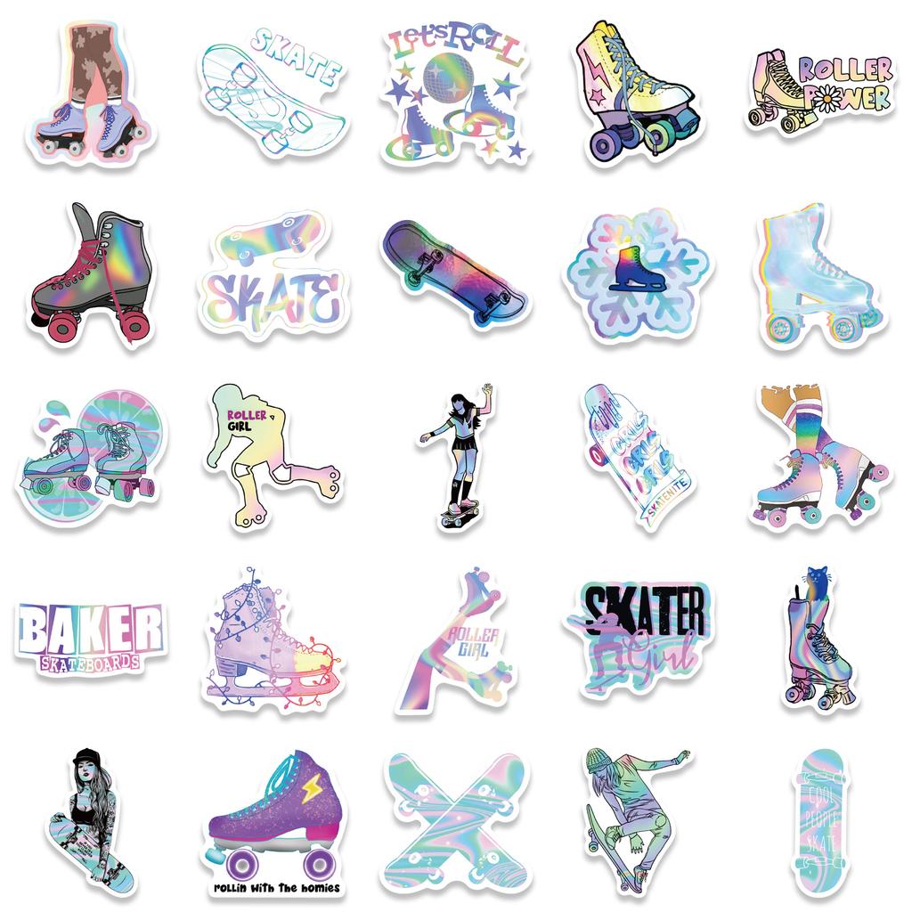 50 Cartoon Laser Skating Girl Stickers Decorate Suitcase Notebook Waterproof Removable Stickers