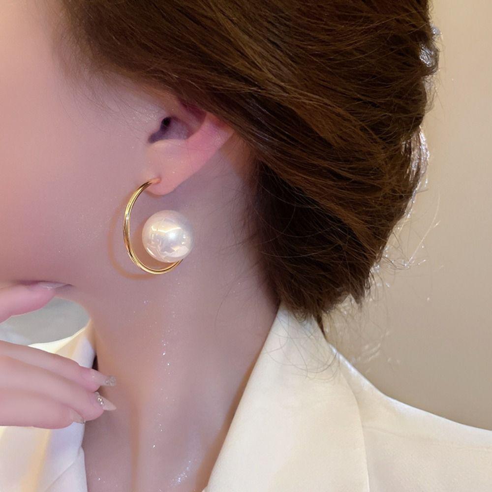 Exaggerated Large Pearl Earrings Imitation Pearl Big Pearl Ear Loops Pearl Stud Earrings  Women
