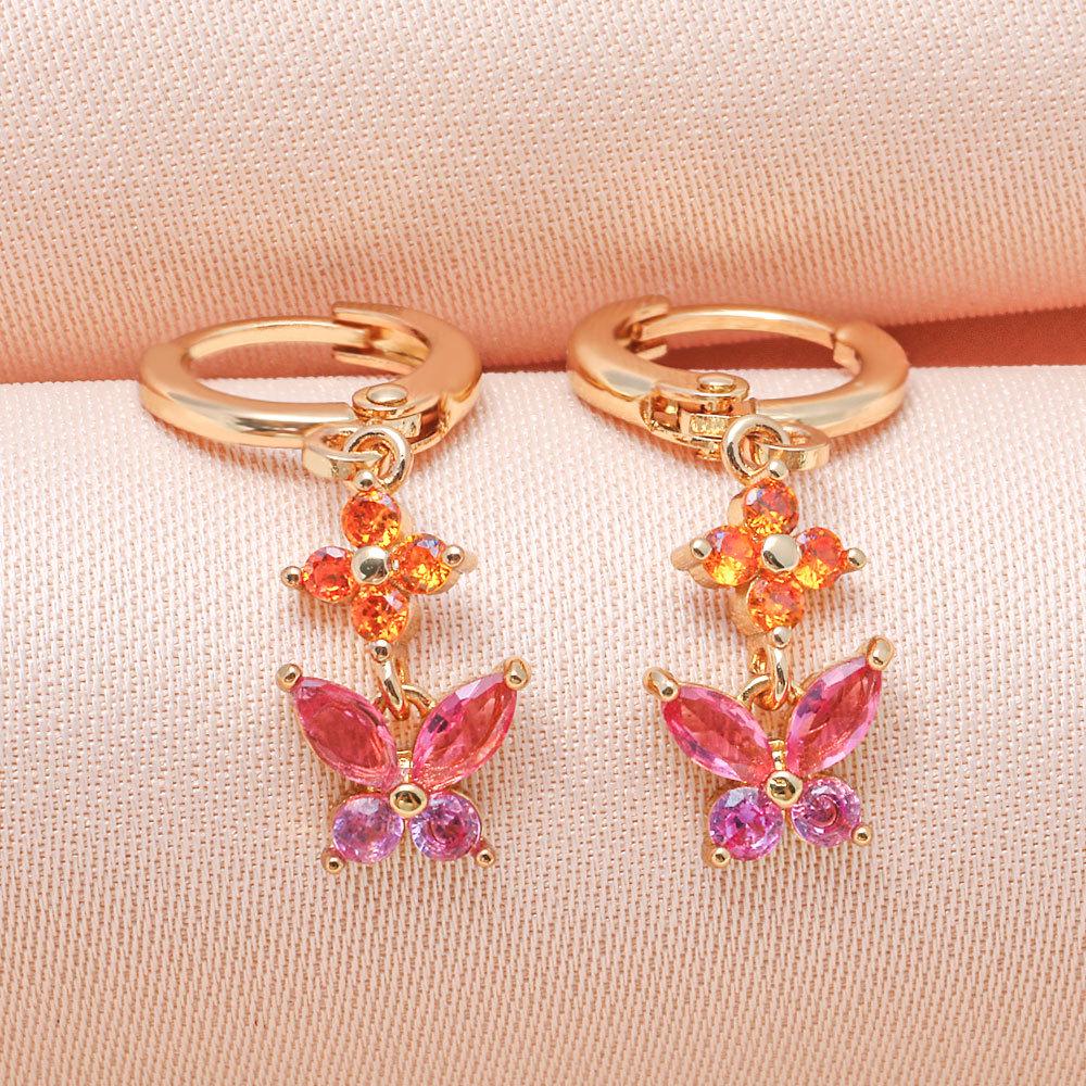 Elegant Zircon Butterfly Flower Earrings - Versatile Light Luxury Style for Women