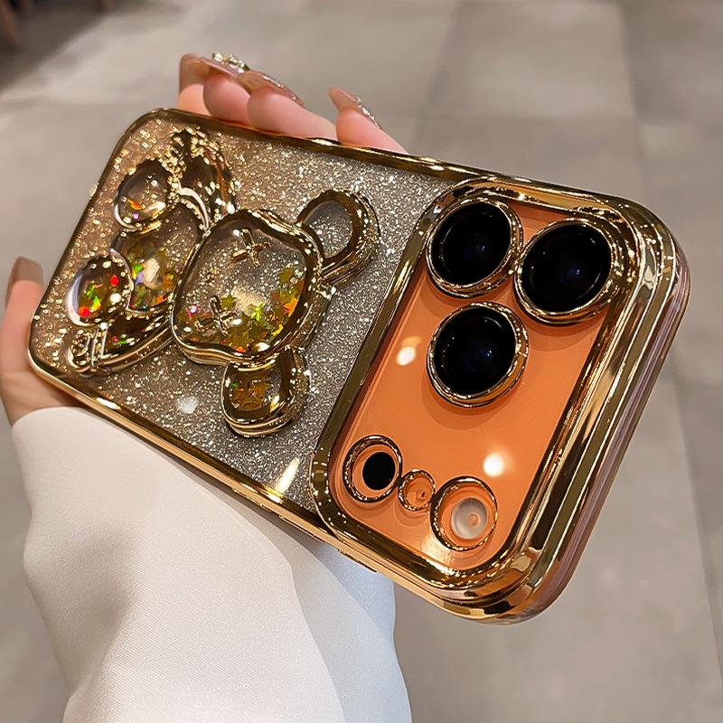 Glitter Quicksand Bear Is Suitable for Apple 17 Mobile Phone Case Iphone17promax New Lens All-inclusive Anti-drop Soft Case