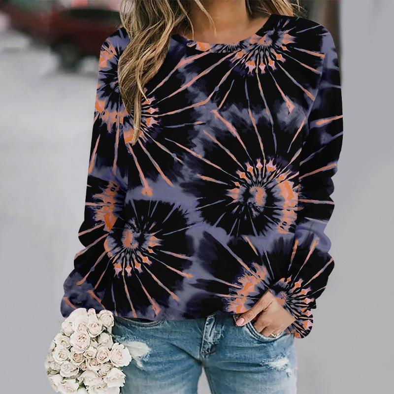 Fashionable round neck long sleeved printed casual loose streetwear