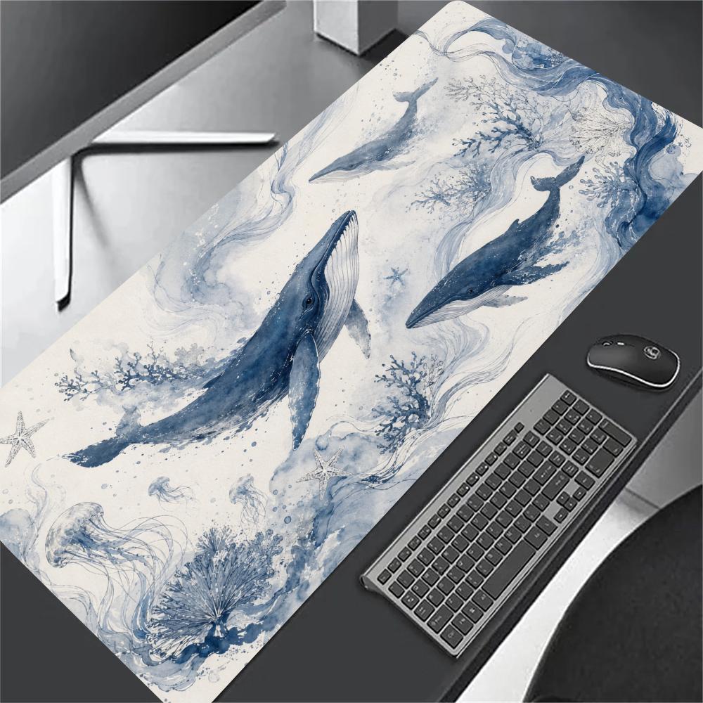 Interstellar Nebula Blue Whale XL Gaming Mouse Pad Stitched Edge Non-Slip Base Large Desk Mat For PC Laptop Gamer Mouse Pads