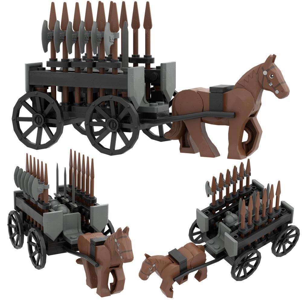 Building Block Carriage Medieval Chariot Prisoner Cart Military Weapon Accessories Weapon Assembly Small Particle Scene Model
