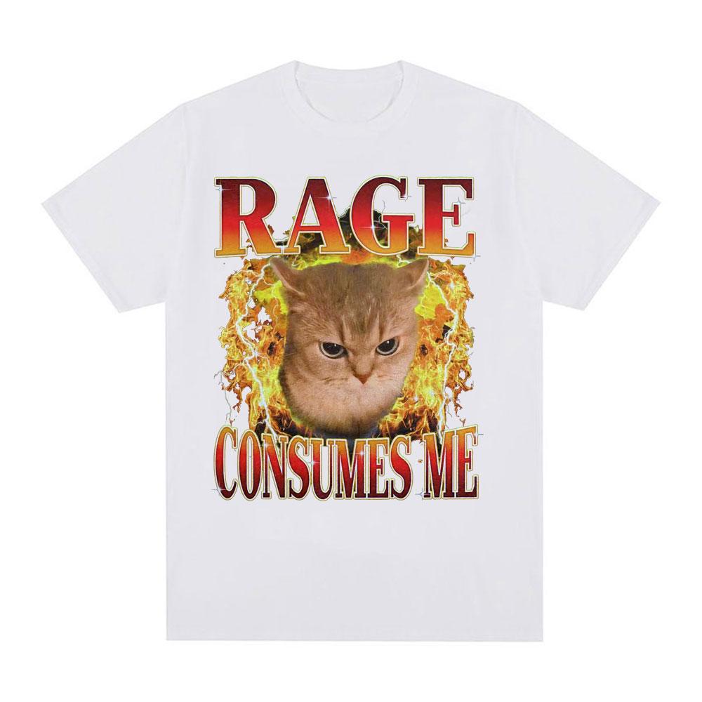 Anger drains my confusion Meme Fun T-shirt, Angry cat Fire T-shirt graphic men's T-shirt casual comic T-shirt