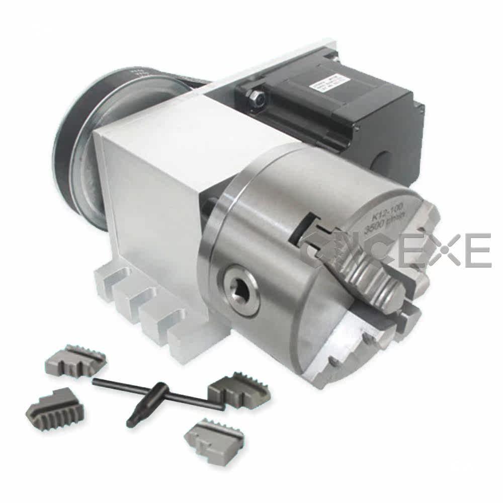 CRA068 CNC 4th Axis Rotary Dividing Head with 3/4 Jaw 100 Chuck & 86 Stepper Motor (4:1 Ratio)