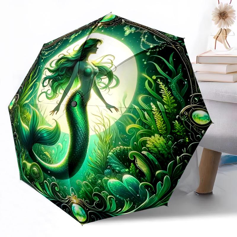 Mermaid Fantasy Underwater Scene Outdoor Automatic Umbrella Retractable Design with 8-Rib Durability Lightweight Perfect Gift for Friends Family