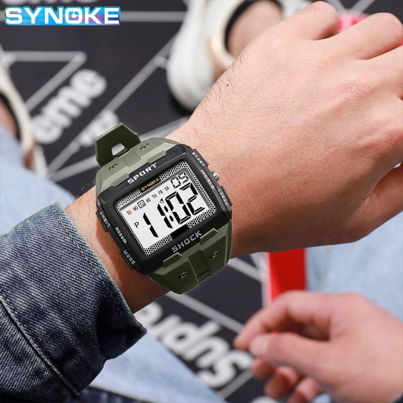 Top Brand New Large Screen Square Outdoor Running Camping Student Watch Men's Sports Electronic Watch Waterproof Luminous Wristwatch