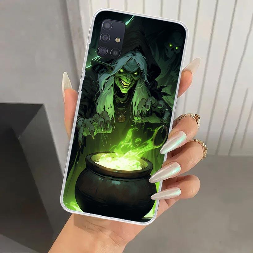 Halloween Moon Witch Horror Phone Case for Samsung Galaxy A52 A32 A22 A12 A02S A50S A30S A10S Note 20 Ultra 10 Plus S10 A31 A20