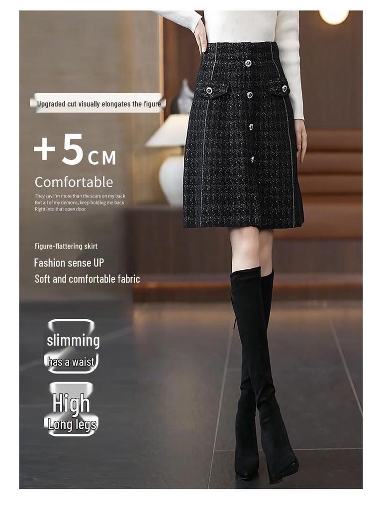 Women's Woolen Button-Down A-Line Skirt - High-Waisted, Mid-Length, Slimming & Loose Fit for Autumn/Winter 2025
