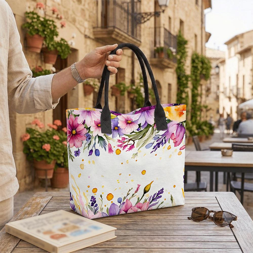 Watercolor Floral Tote Bag Large Capacity Casual Women Handbag for Daily Shopping Travel