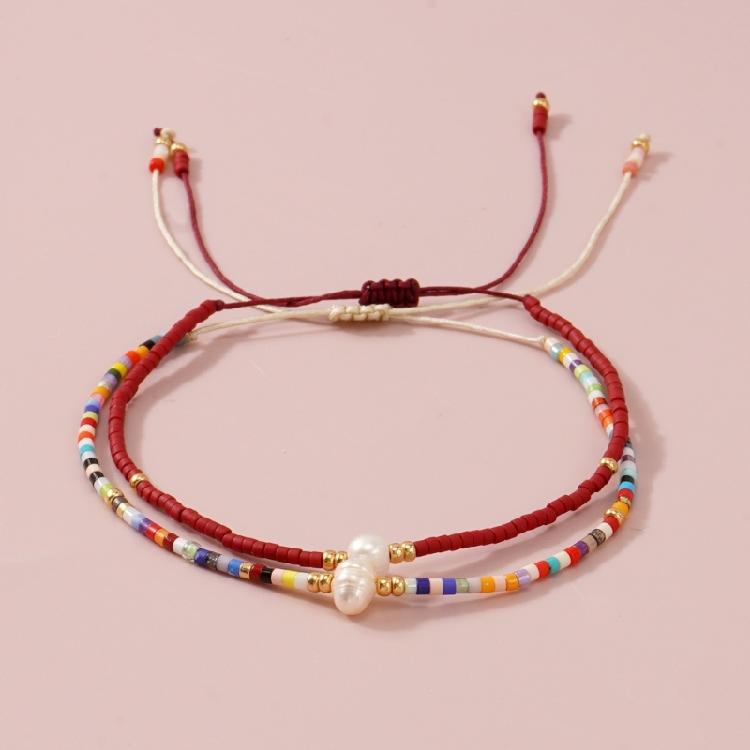 Pack of 2pcs String Adjustable Bracelets Handmade Beads Pearls Wrist Chain Bangle Bohemian Accessories