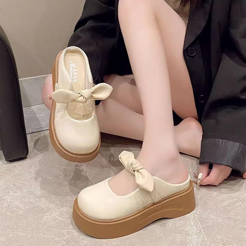 Commuting Versatile Niche One-pedal Slippers Woman 2025 Summer New Muffin Bottom Foreign Gas Heightened Baotou Half Slippers Woman