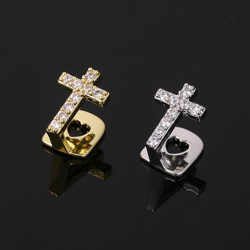 European & American Cross Copper Zircon Single Tooth Hip Hop Grillz - Trendy Dental Jewelry