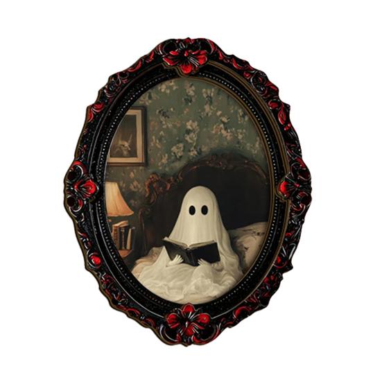 Waterproof Wear Resistant Fridge Decals Halloween Ghost Refrigerator Magnet, Retro Gothic Magnets, Oval Picture Spooky Pumpkin Ornaments Frame