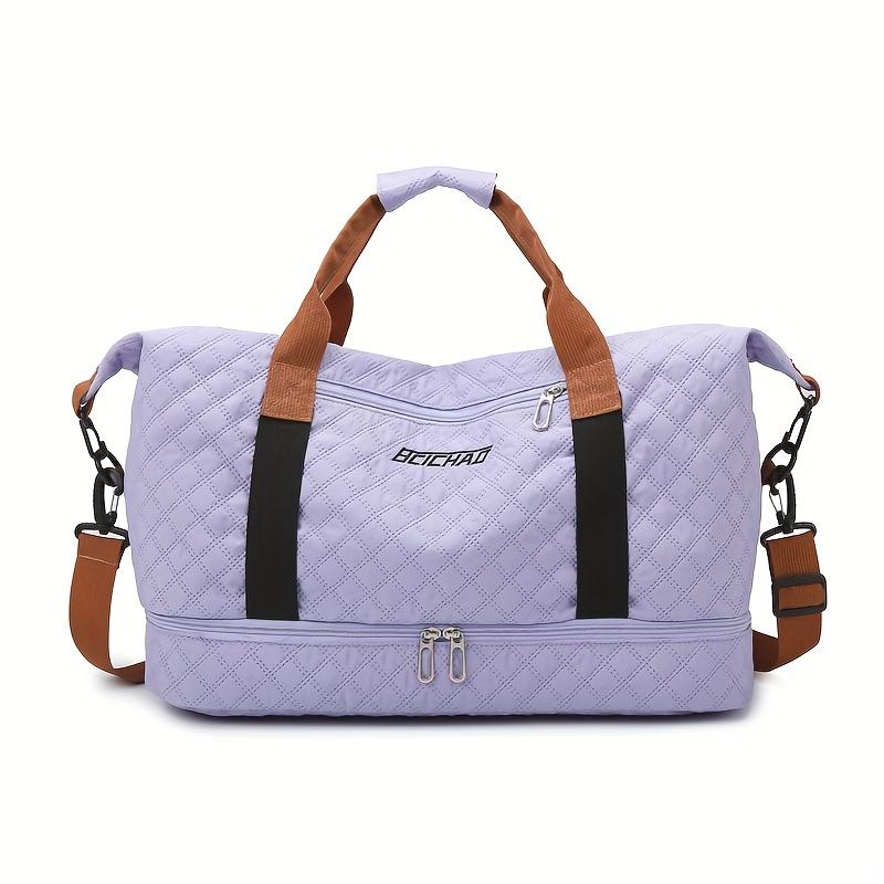 Nylon Travel Duffle Bag with Shoe Compartment Large Capacity Argyle Pattern Casual Weekender Overnight Gym Storage Bag