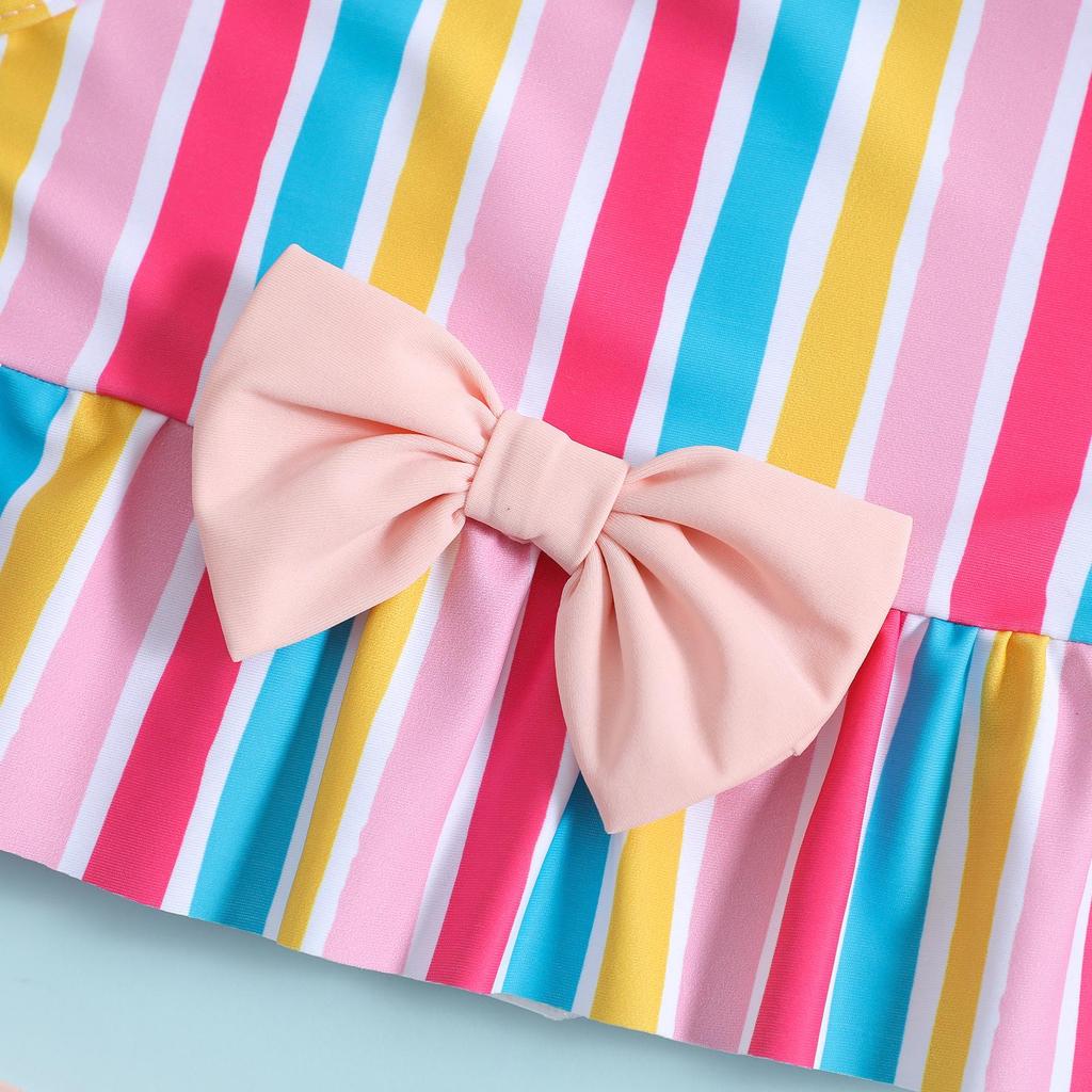 Girls' Colorful Striped Two-Piece Swimsuit Set