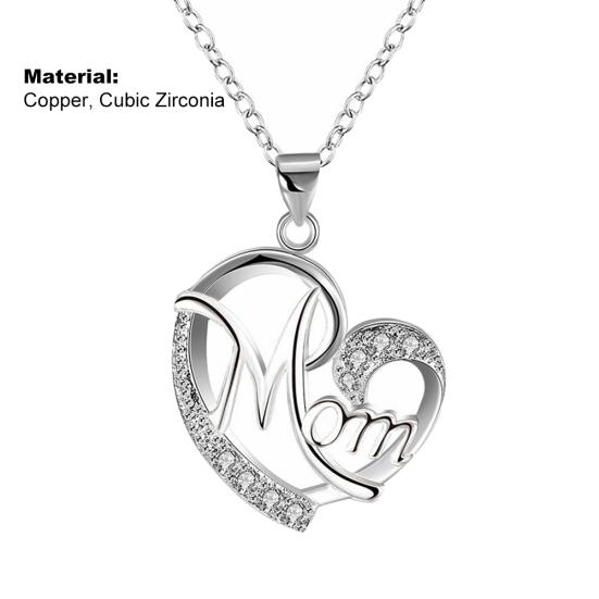 English Letter Mom Hollow Heart Pendant Chain Necklace Jewelry Mother's Day Gift
