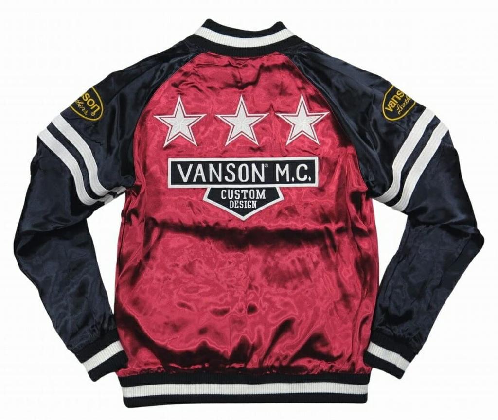 American Eagle x Emblema Stelei Triple Jachetă Suvenir Sukajan Reversibilă din Satin de Raion M NEGRU [Vanson] NVJK-2202 Bărbați (Negru)