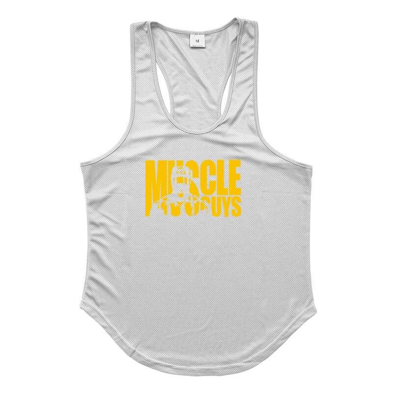 Muscleguys Herren Sommer Fitness Ärmellose Weste Mesh Quick Dry Sportswear Training Unterhemd Print T-Shirt Gym Bodybuilding Kleidung