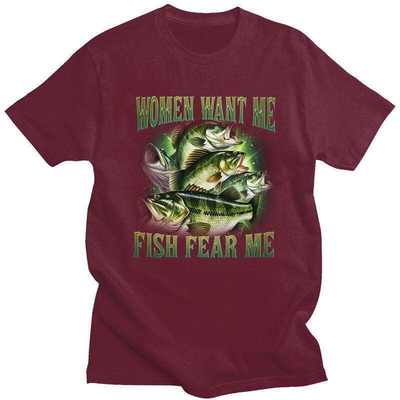 Women Want Me Fish Fear Me T Shirt for Men Tshirt Casual Streetwaer Short Sleeve Tee Shirt Loose Fit Clothing Gift