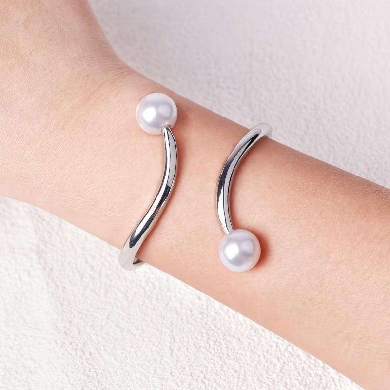 Punk Style Gold Color Geometric Imitation Pearl Open Bracelet, Men's and Women's Hip-hop Trendy Jewelry Accessories