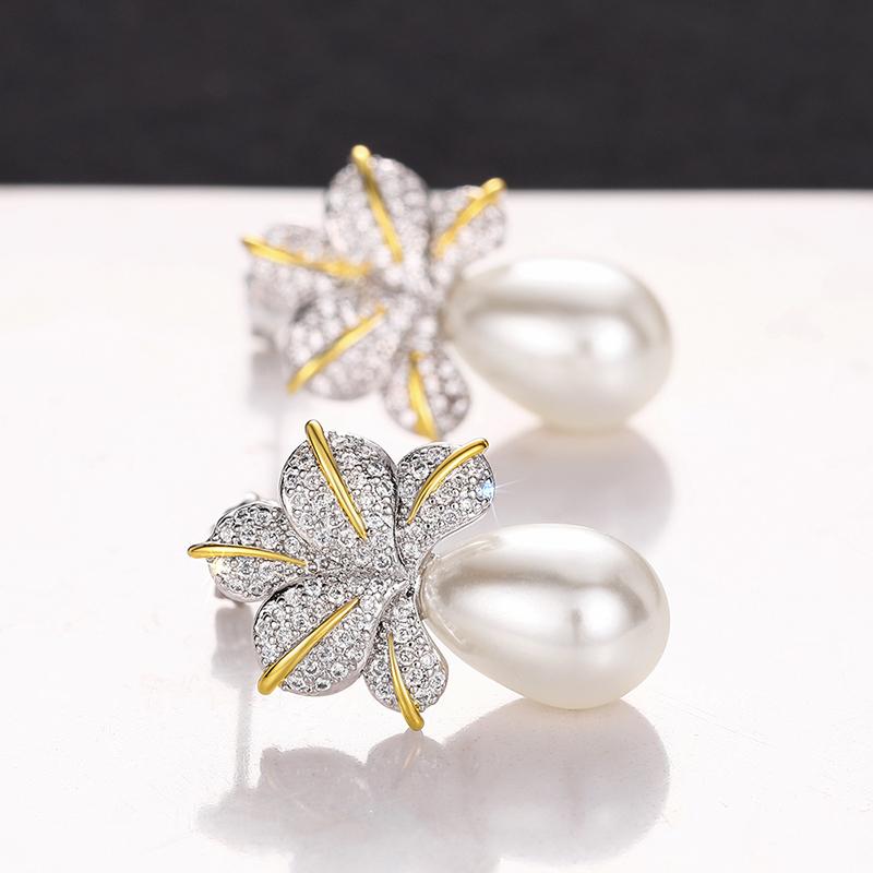 Huitan Aesthetic Flower Imitation Pearl Drop Earrings Temperament Women's Accessories for Wedding Party Luxury Trendy Jewelry