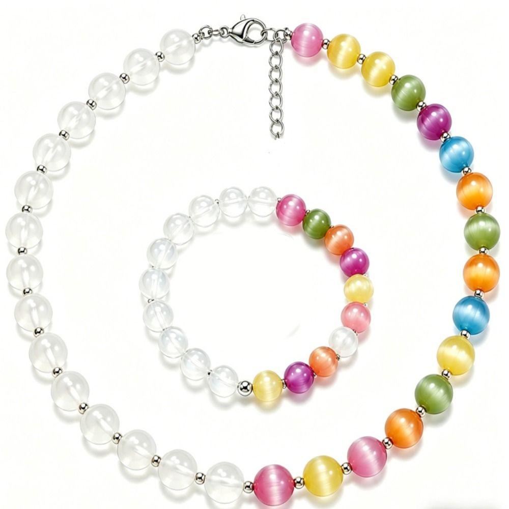 UV-reaktives Perlen-Halsketten-Armband-Set Katzenauge UV-reaktiver Choker Tägliches Tragen