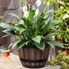 Rustic Wine Barrel Planter Large Flower Pot Whiskey Design Plant with Drainage Holes Resin Saucer Lotus Garden Pots for Herbs Outdoor Planting